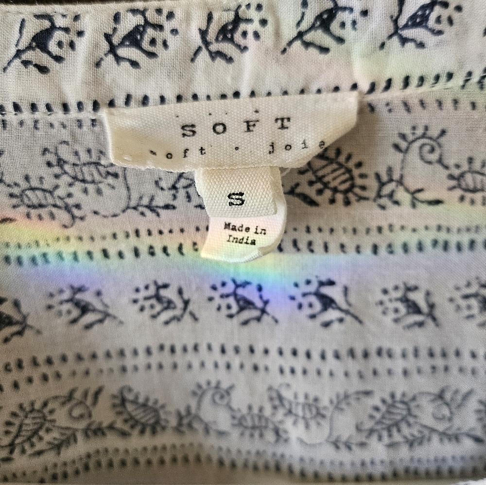 Soft Joie Cotton Cream Blouse with Navy Floral Block Print - Picture 4 of 6